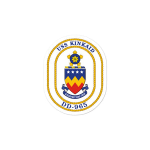 USS Kinkaid (DD-965) Ship's Crest Vinyl Sticker