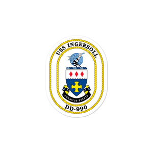 USS Ingersoll (DD-990) Ship's Crest Vinyl Sticker