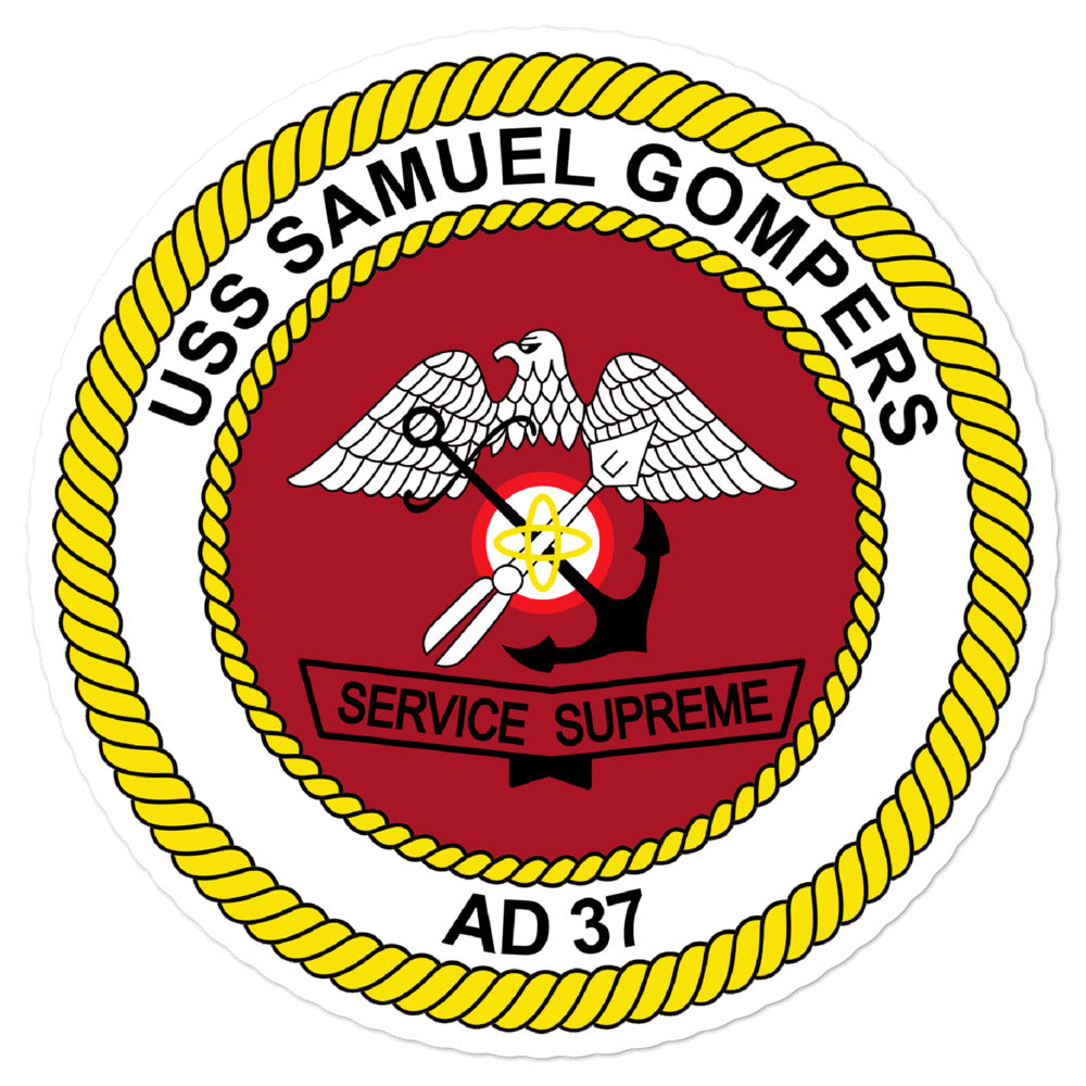 USS Samuel Gompers (AD-37) Ship's Crest Vinyl Sticker