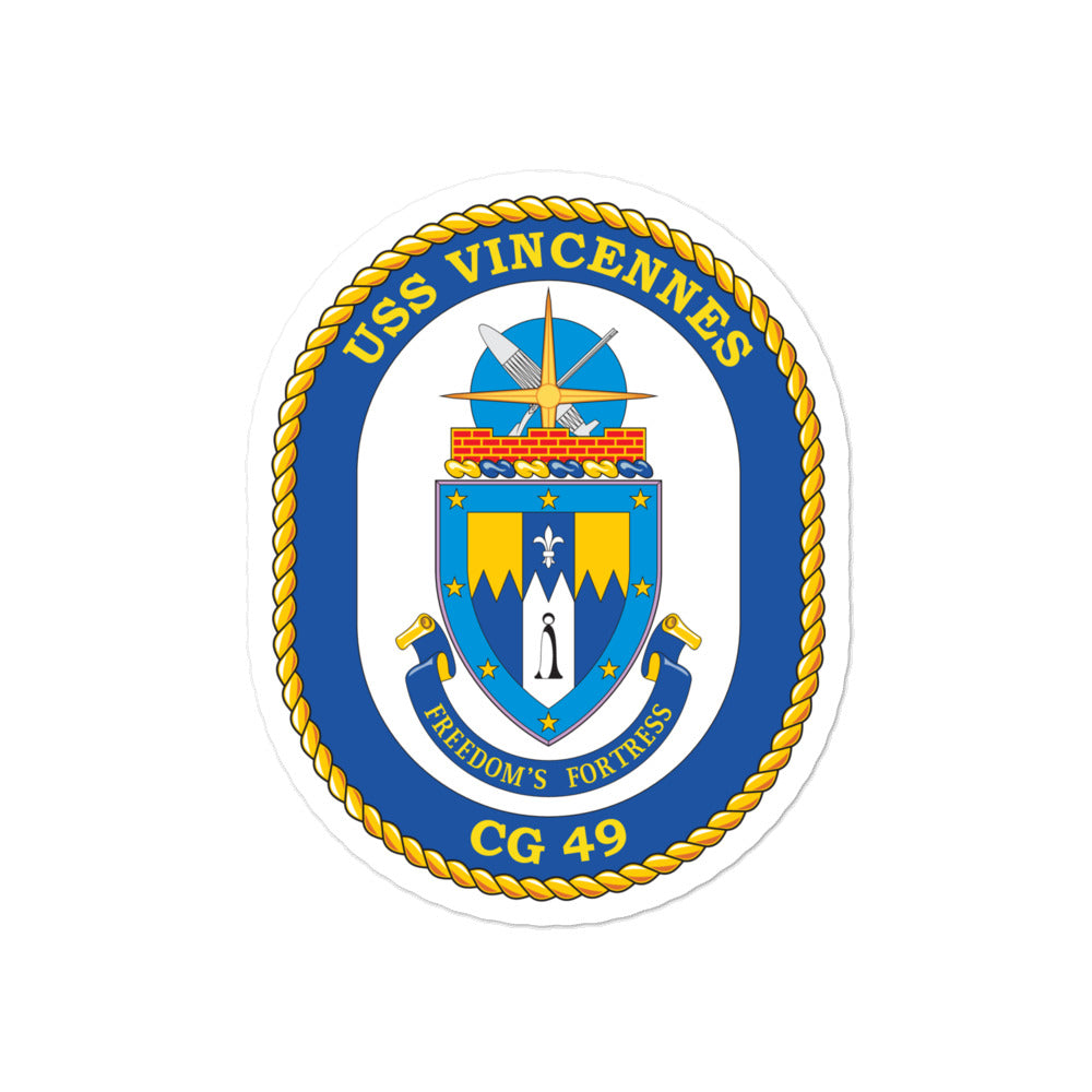 USS Vincennes (CG-49) Ship's Crest Vinyl Sticker