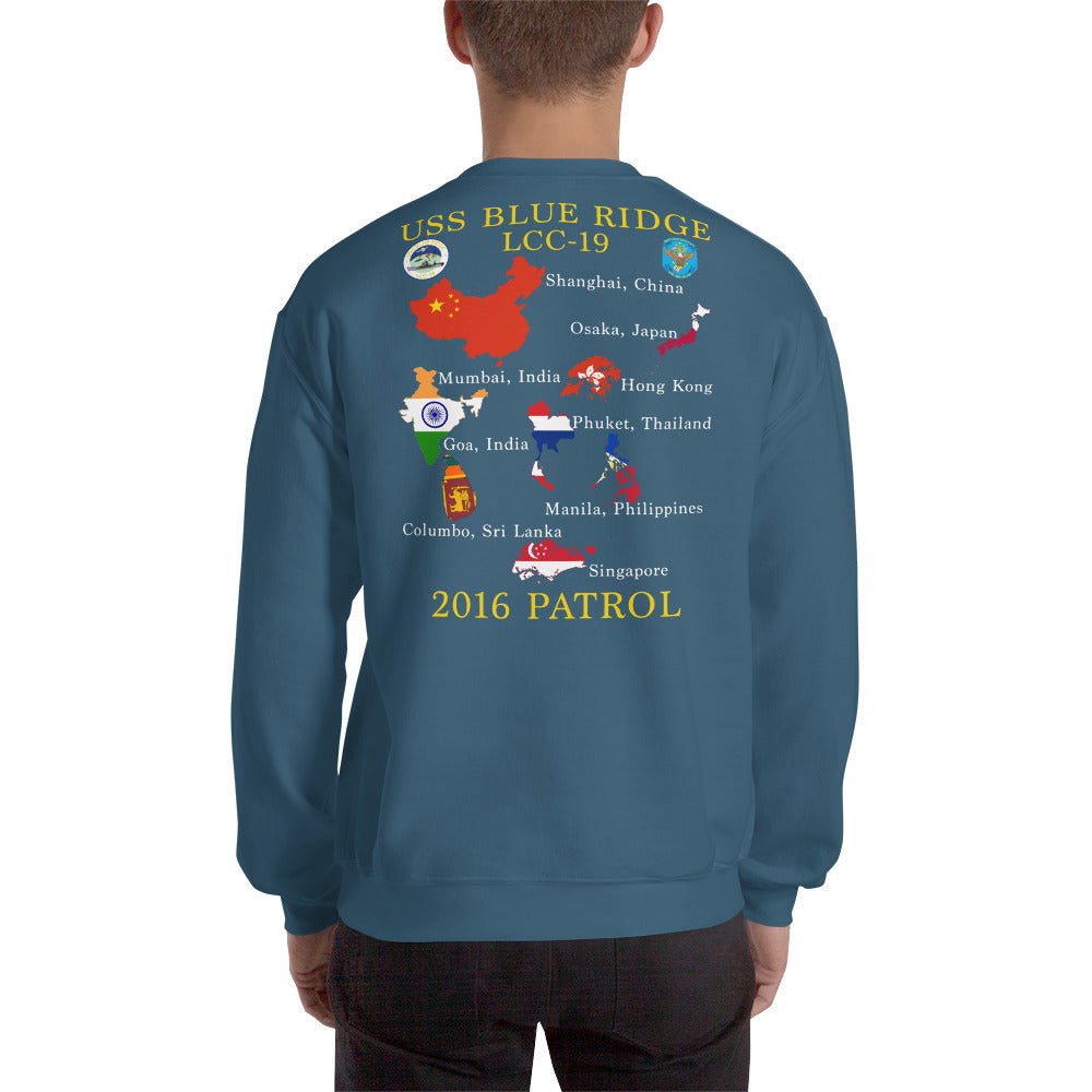 USS Blue Ridge (LCC-19) 2016 Patrol Sweatshirt - Map