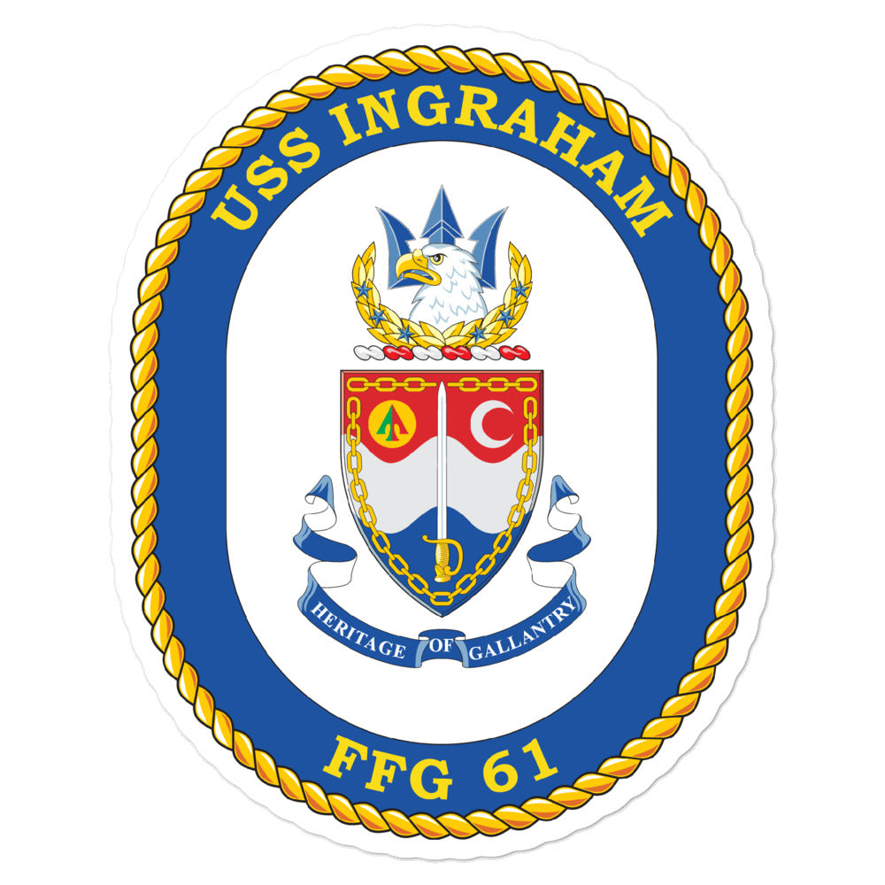 USS Ingraham (FFG-61) Ship's Crest Vinyl Sticker