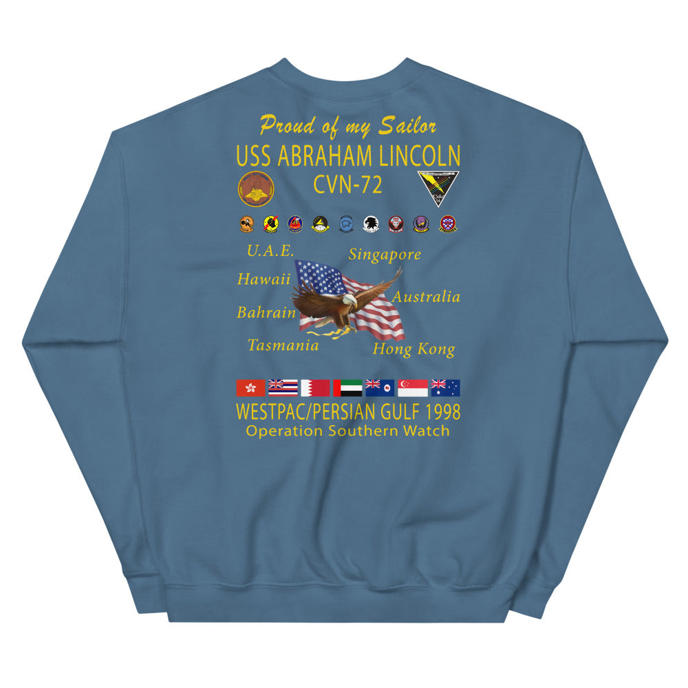 USS Abraham Lincoln (CVN-72) 1998 Cruise Sweatshirt - Family