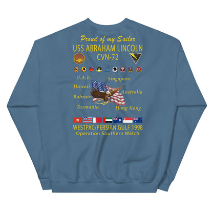 USS Abraham Lincoln (CVN-72) 1998 Cruise Sweatshirt - Family