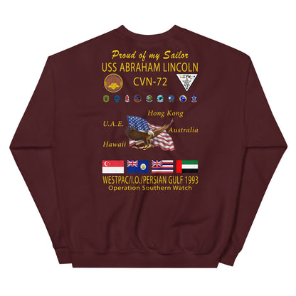 USS Abraham Lincoln (CVN-72) 1993 Cruise Sweatshirt - FAMILY