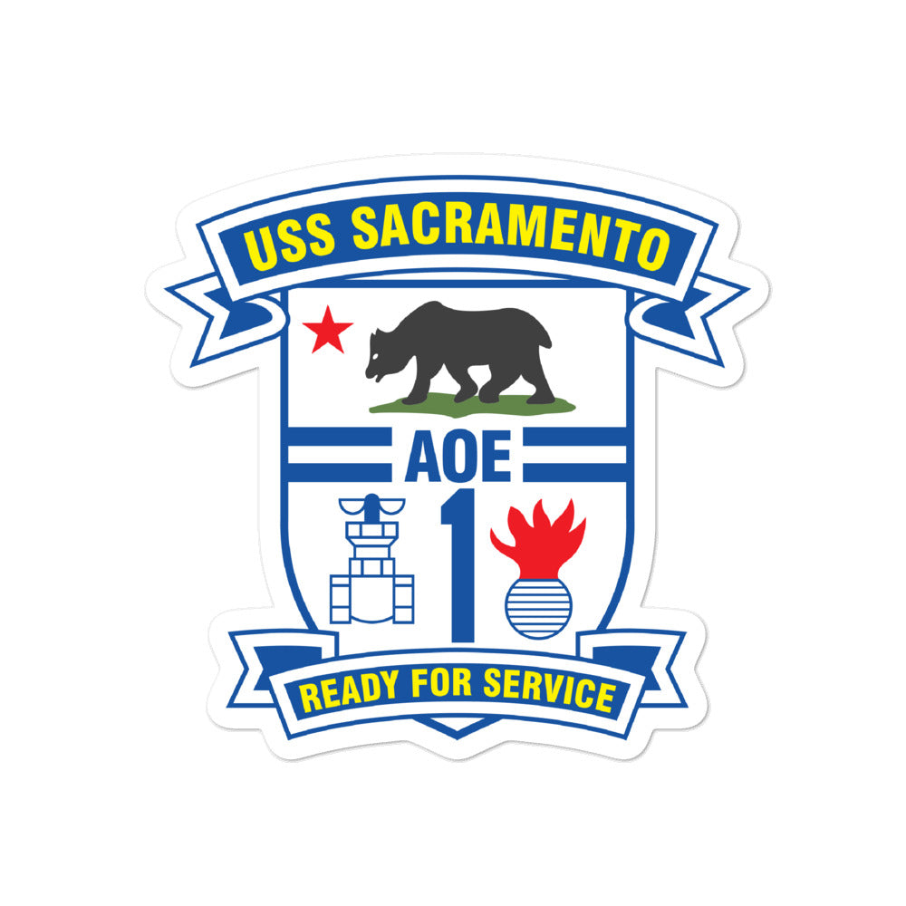 USS Sacramento (AOE-1) Ship's Crest Vinyl Sticker