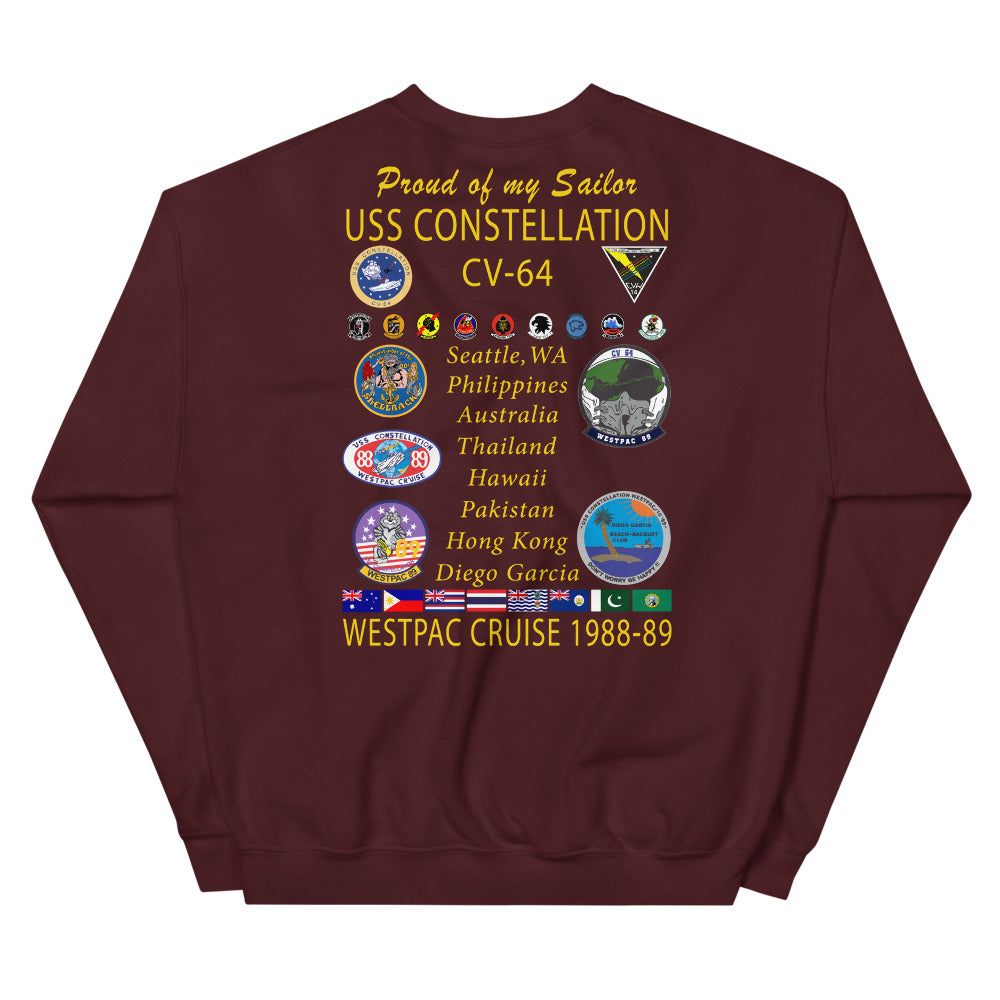 USS Constellation (CV-64) 1988-89 "Patched Out" Cruise Sweatshirt - FAMILY
