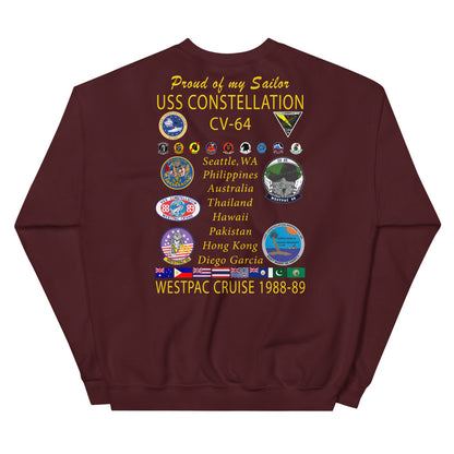 USS Constellation (CV-64) 1988-89 "Patched Out" Cruise Sweatshirt - FAMILY