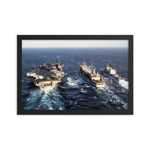 USS Detroit (AOE-4) Framed Ship Photo w/ USS John F. Kennedy (CV-67) & USS San Jacinto (CG-56) - Operation Desert Storm