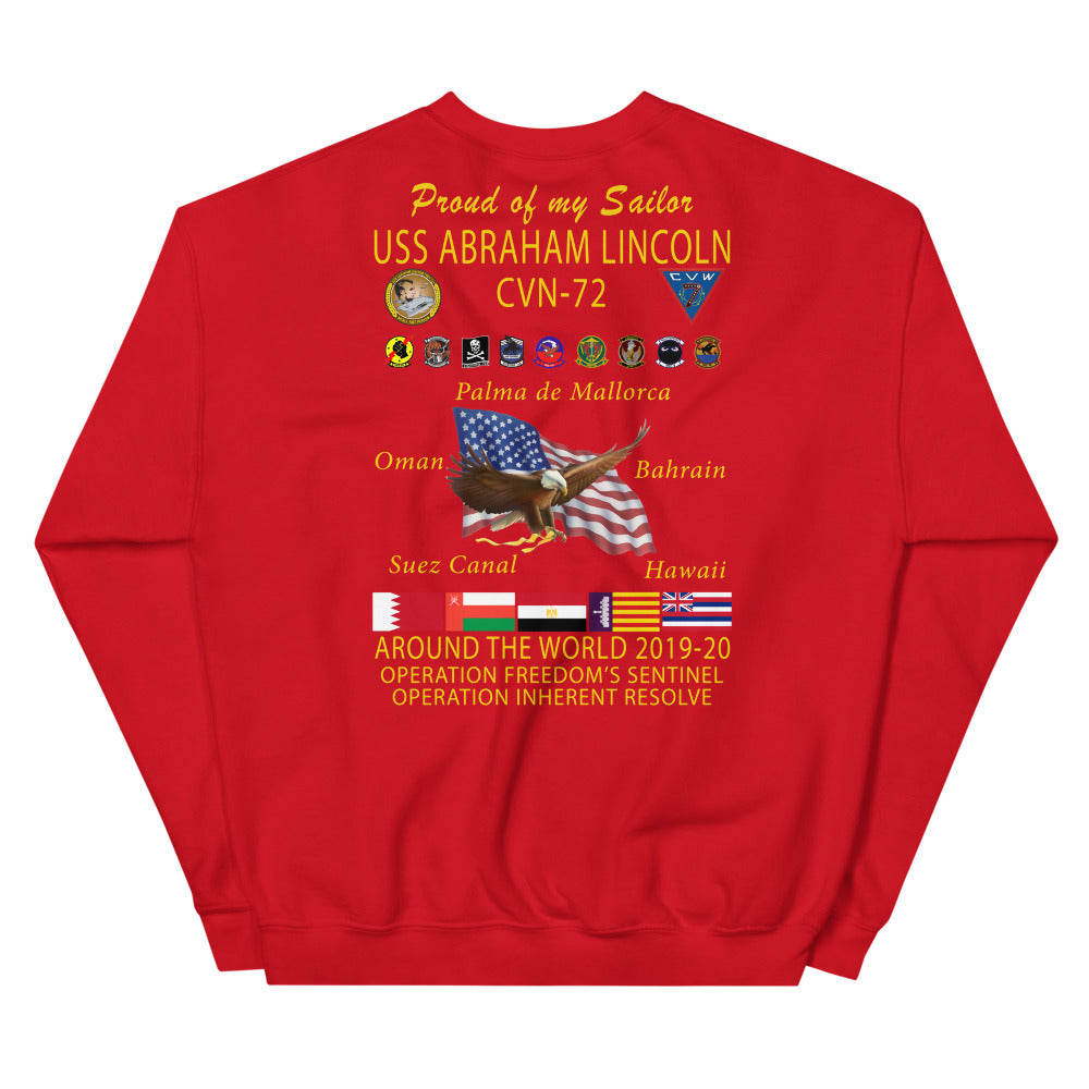 USS Abraham Lincoln (CVN-72) 2019-20 Cruise Sweatshirt - Family