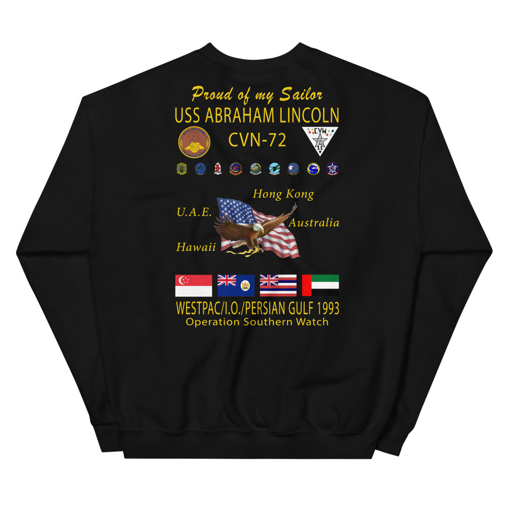 USS Abraham Lincoln (CVN-72) 1993 Cruise Sweatshirt - FAMILY
