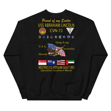 Load image into Gallery viewer, USS Abraham Lincoln (CVN-72) 1993 Cruise Sweatshirt - FAMILY