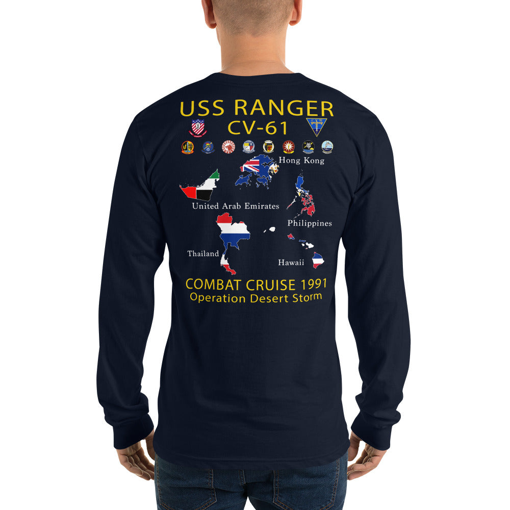 USS Ranger (CV-61) 1991 Long Sleeve Cruise Shirt - Map