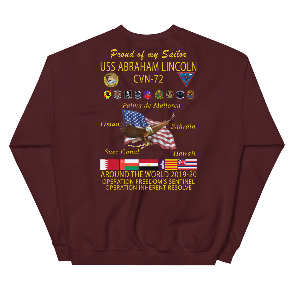 USS Abraham Lincoln (CVN-72) 2019-20 Cruise Sweatshirt - Family