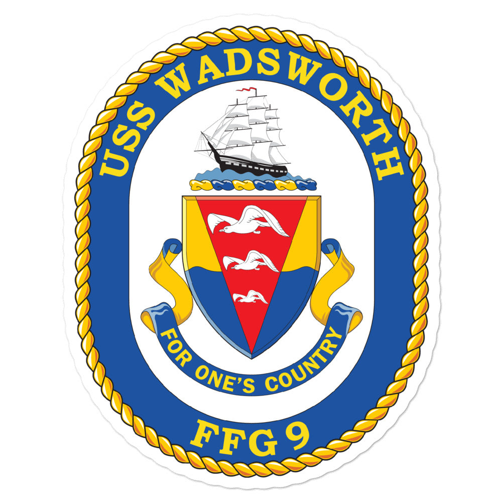 USS Wadsworth (FFG-9) Ship's Crest Vinyl Sticker