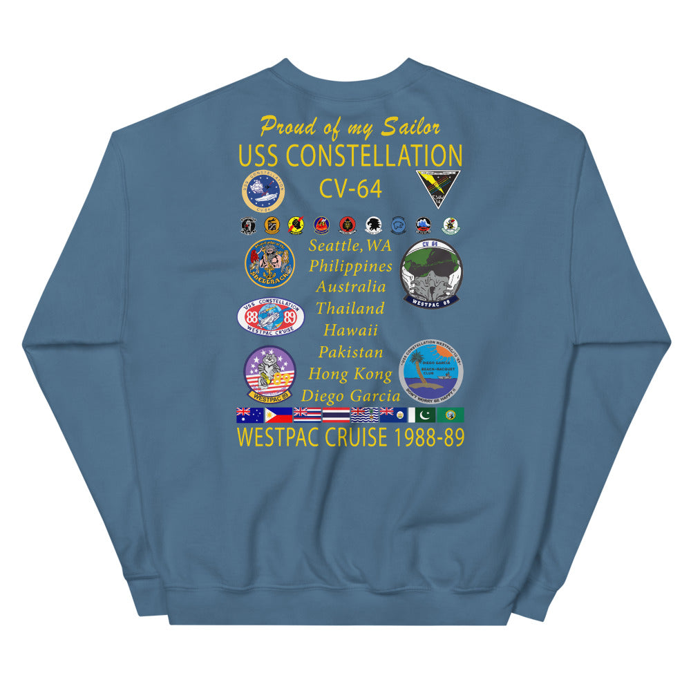 USS Constellation (CV-64) 1988-89 "Patched Out" Cruise Sweatshirt - FAMILY