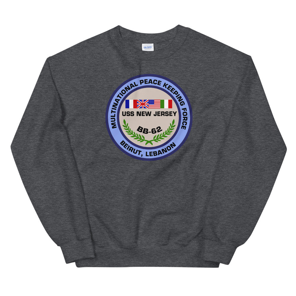 USS New Jersey (BB-62) Multi-National Peacekeeping Force Beirut Sweatshirt