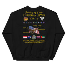 Load image into Gallery viewer, USS Abraham Lincoln (CVN-72) 1995 Cruise Sweatshirt - FAMILY