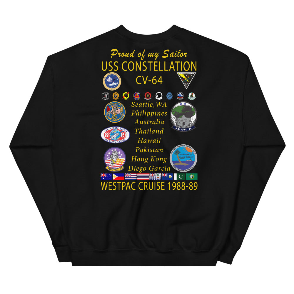 USS Constellation (CV-64) 1988-89 "Patched Out" Cruise Sweatshirt - FAMILY