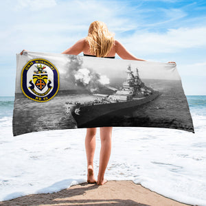 USS Missouri (BB-63) Firing Guns Beach Towel
