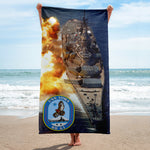 USS Iowa (BB-61) Firing Guns Beach Towel – white, 30x60