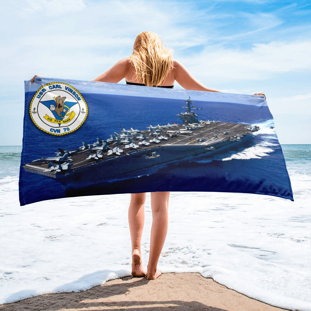 USS Carl Vinson (CVN-70) Beach Towel – white, 30x60