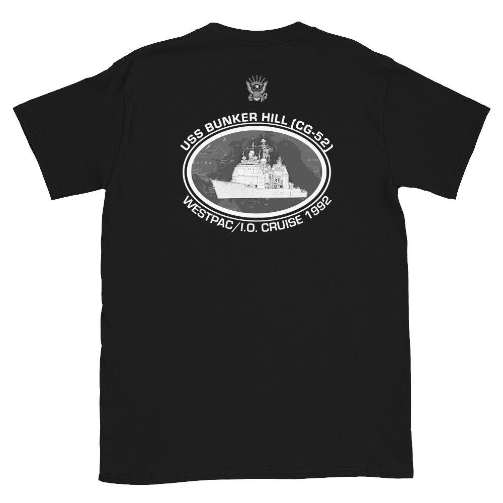 USS Bunker Hill (CG-52) 1992 Deployment Short-Sleeve T-Shirt – back view, black