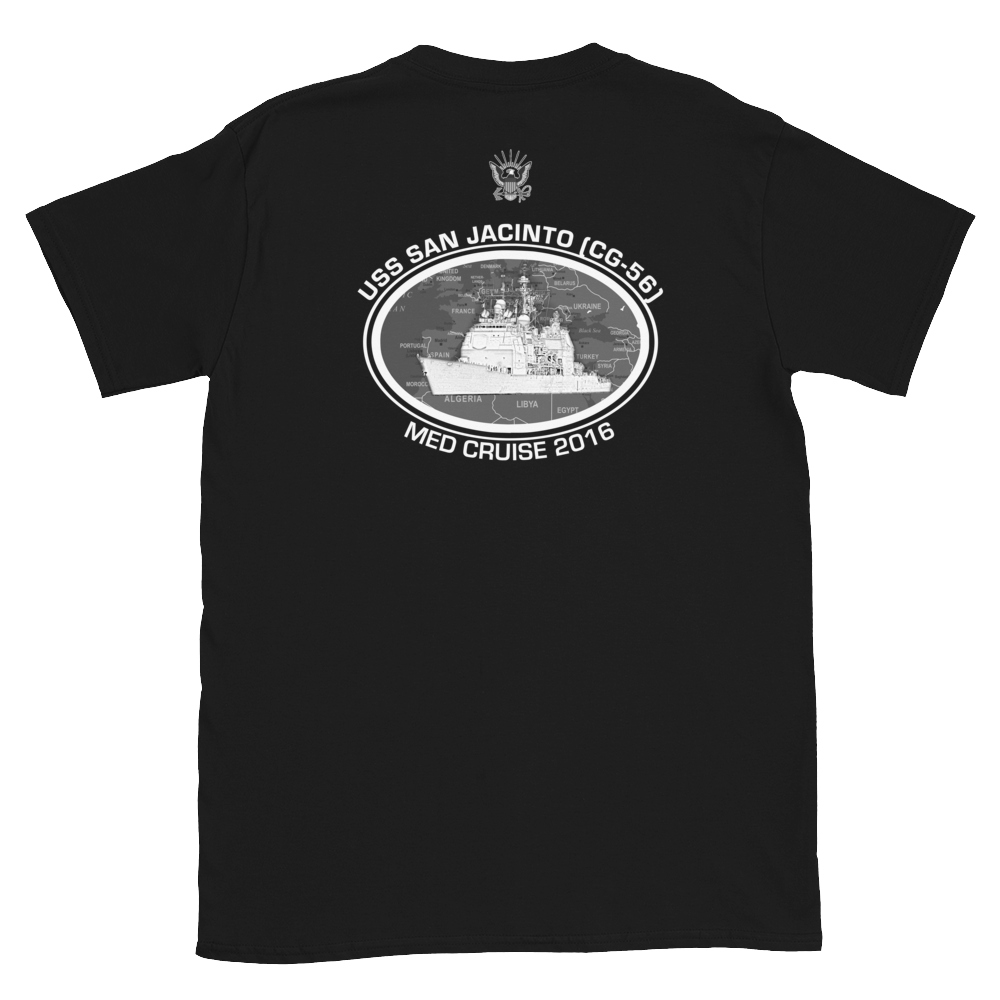 USS San Jacinto (CG-56) 2016 Deployment Short-Sleeve T-Shirt – back view, black