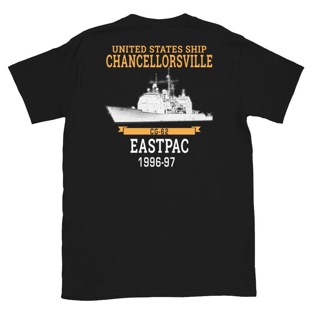USS Chancellorsville (CG-62) 1996-97 EASTPAC Short-Sleeve T-Shirt – back view, black