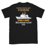 USS Vicksburg (CG-69) 2002 MED/IO Short-Sleeve Unisex T-Shirt – back view, black