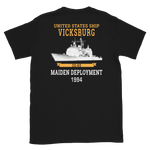 USS Vicksburg (CG-69) 1994 Maiden Deployment Short-Sleeve Unisex T-Shirt – back view, black