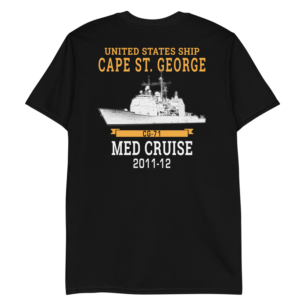 USS Cape St. George (CG-71) 2011-12 MED Short-Sleeve Unisex T-Shirt – back view, black