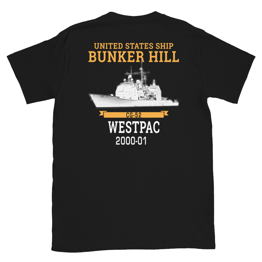 USS Bunker Hill (CG-52) 2000-01 WESTPAC Short-Sleeve Unisex T-Shirt – back view, black