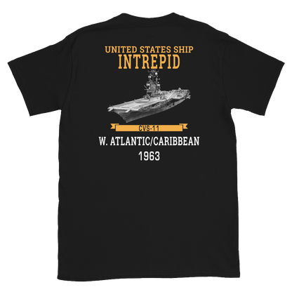 USS Intrepid (CVS-11) 1963 W. Atlantic/Caribbean Short-Sleeve T-Shirt – back view, black
