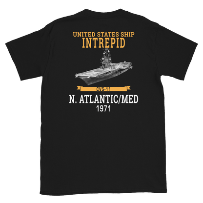 USS Intrepid (CVS-11) 1971 N.Atlantic/MED Short-Sleeve T-Shirt – back view, black