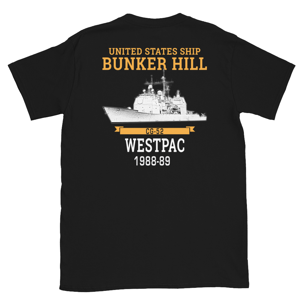 USS Bunker Hill (CG-52) 1988-89 WESTPAC Short-Sleeve Unisex T-Shirt – back view, black