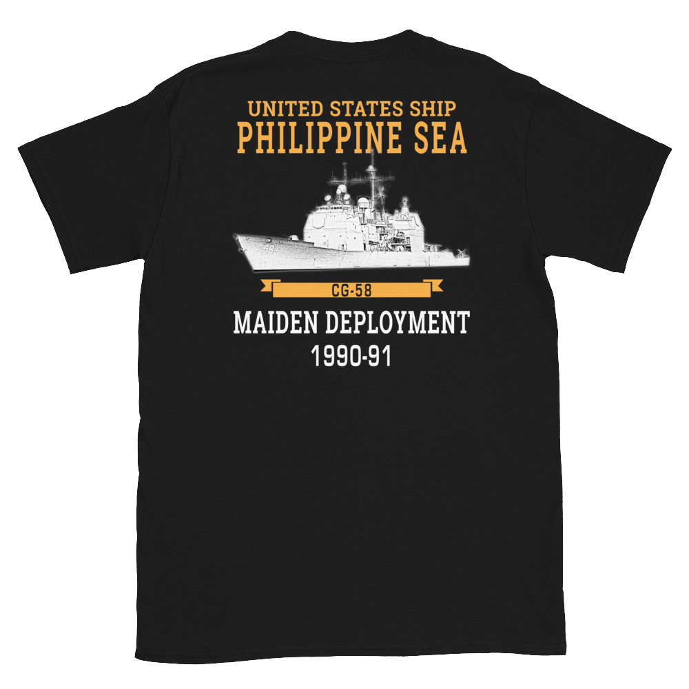 USS Philippine Sea (CG-58) 1990-91 Short-Sleeve Unisex T-Shirt – back view, black