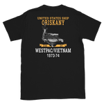 USS Oriskany (CVA-34) 1973-74 WESTPAC/VIETNAM Short-Sleeve Unisex T-Shirt – back view, black