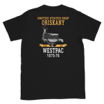 USS Oriskany (CVA-34) 1975-76 WESTPAC Short-Sleeve Unisex T-Shirt – back view, black