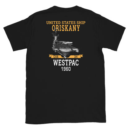 USS Oriskany (CVA-34) 1960 WESTPAC Short-Sleeve Unisex T-Shirt – back view, black