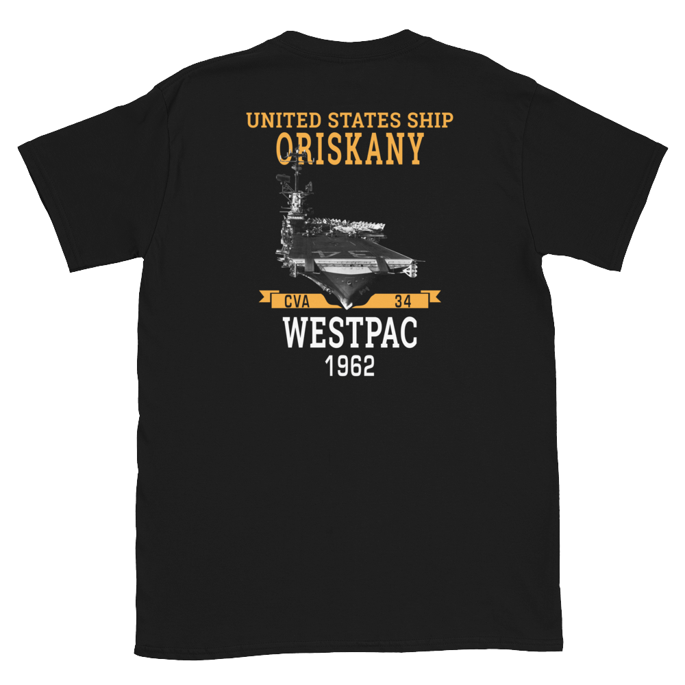 USS Oriskany (CVA-34) 1962 WESTPAC Short-Sleeve Unisex T-Shirt – back view, black