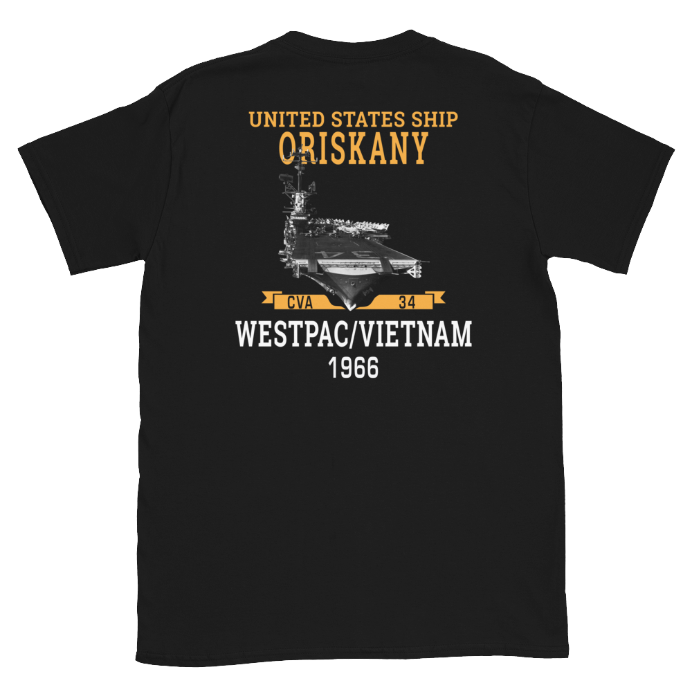 USS Oriskany (CVA-34) 1966 WESTPAC/VIETNAM Short-Sleeve Unisex T-Shirt – back view, black
