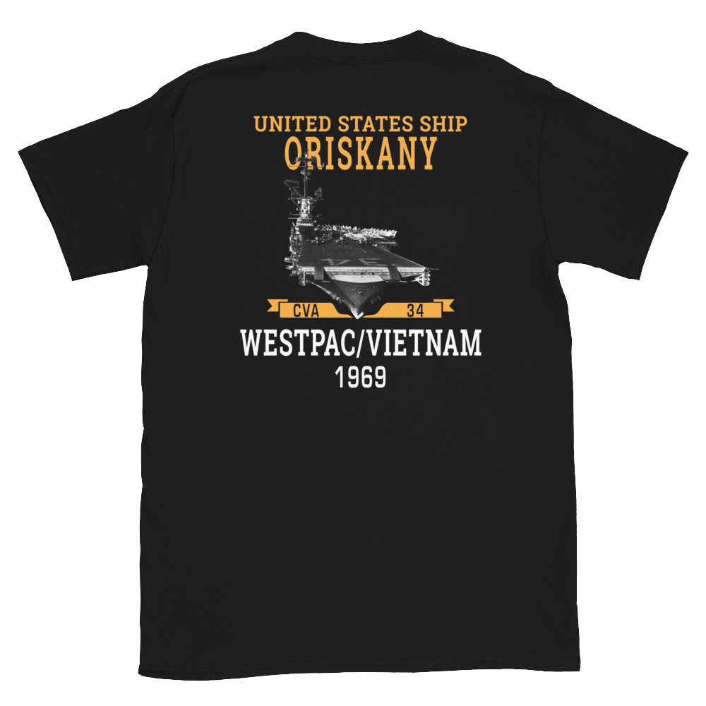 USS Oriskany (CVA-34) 1969 WESTPAC/VIETNAM Short-Sleeve Unisex T-Shirt – back view, black