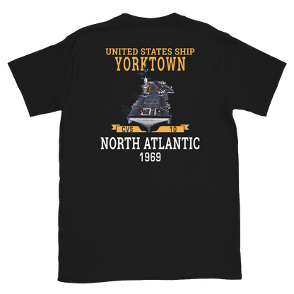USS Yorktown (CVS-10) 1969 NORTH ATLANTIC Short-Sleeve Unisex T-Shirt – back view, black