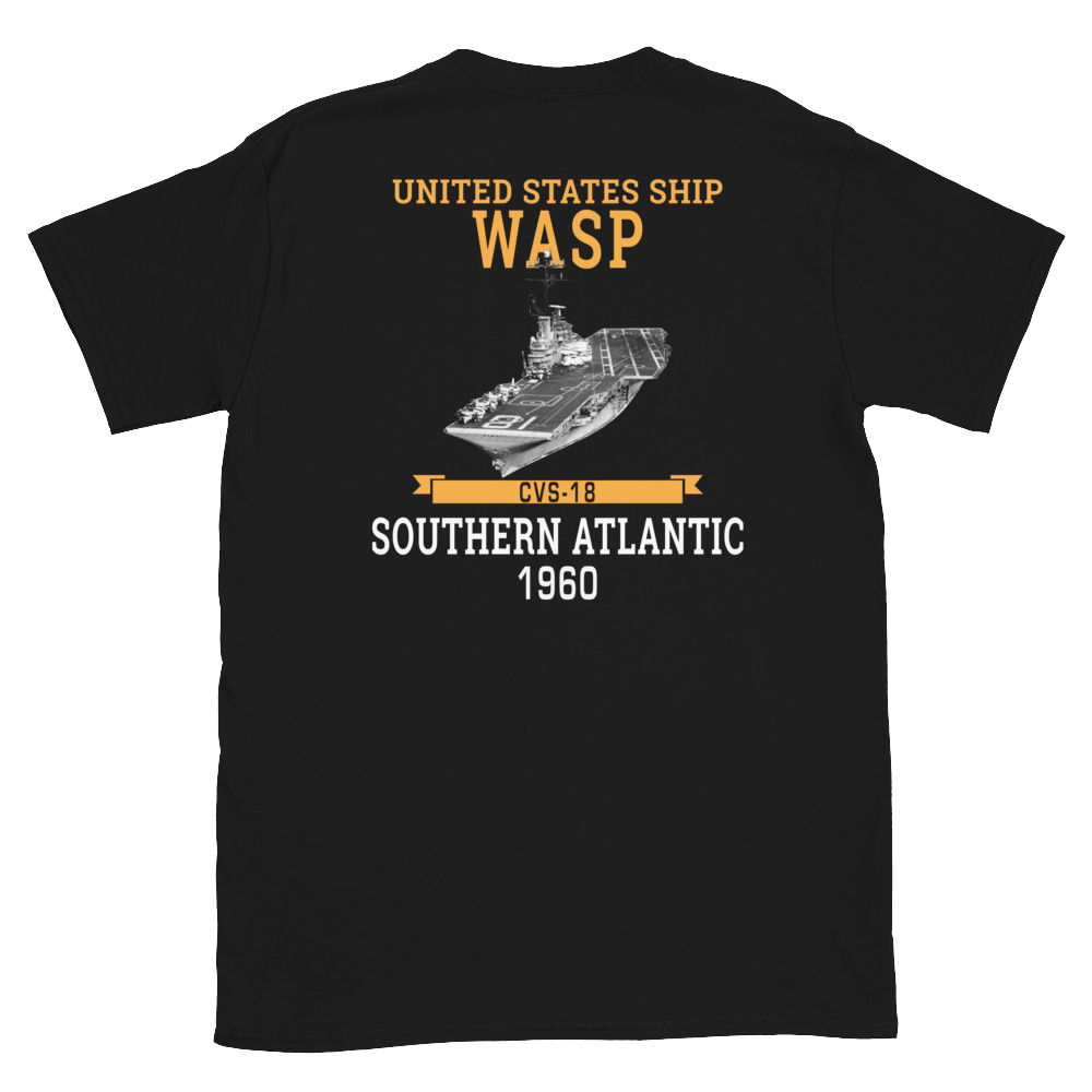 USS Wasp (CVS-18) 1960 S. ATLANTIC Short-Sleeve Unisex T-Shirt – back view, black