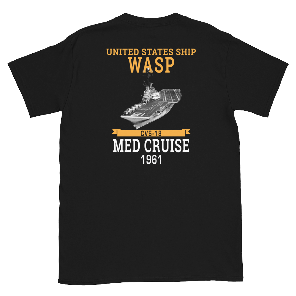 USS Wasp (CVS-18) 1961 MED Short-Sleeve Unisex T-Shirt – back view, black
