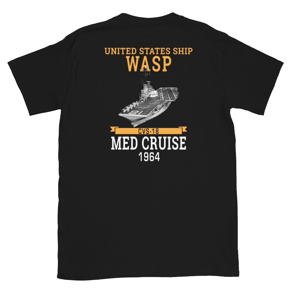 USS Wasp (CVS-18) 1964 MED Short-Sleeve Unisex T-Shirt – back view, black