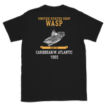 USS Wasp (CVS-18) 1965 CARIBBEAN/W. ATLANTIC Short-Sleeve Unisex T-Shirt – back view, black