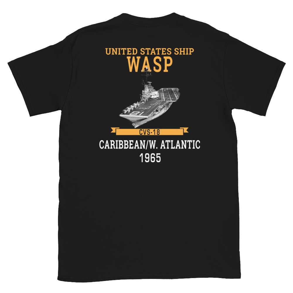 USS Wasp (CVS-18) 1965 CARIBBEAN/W. ATLANTIC Short-Sleeve Unisex T-Shirt – back view, black