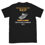 USS Wasp (CVS-18) 1971 MED/ATLANTIC/CARIBBEAN Short-Sleeve Unisex T-Shirt – back view, black